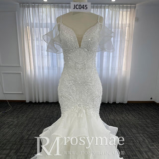 Stunning Mermaid Lace Backless Spaghetti Straps Wedding Dress - Rosymae