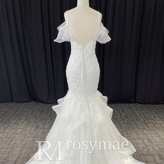 Stunning Mermaid Lace Backless Spaghetti Straps Wedding Dress - Rosymae