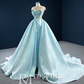 Stunning Satin See-through Prom Dress Cap Sleeve Pleats Prom Gown - Rosymae