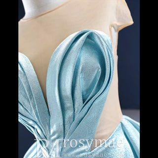 Stunning Satin See-through Prom Dress Cap Sleeve Pleats Prom Gown - Rosymae