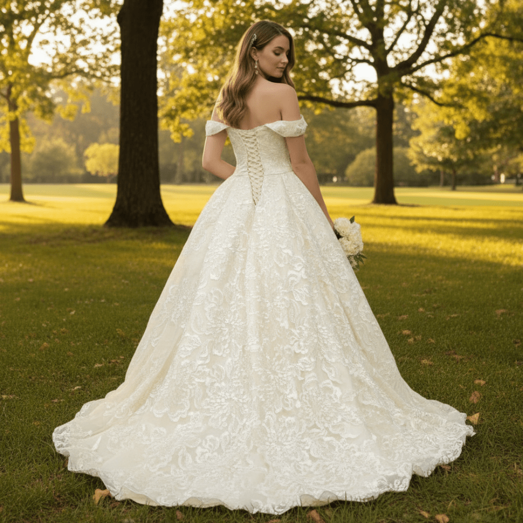 Stylish Off The Shoulder Champagne Wedding Dresses For Brides - Rosymae