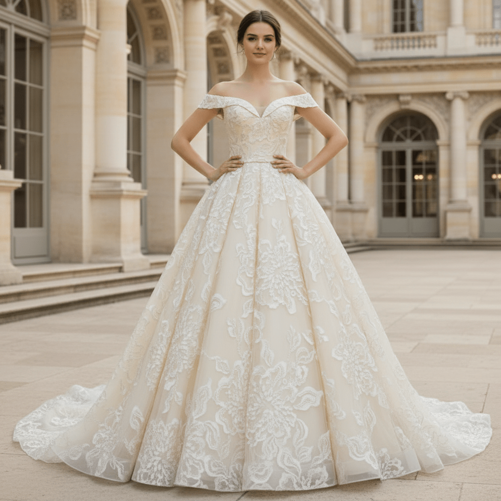 Stylish Off The Shoulder Champagne Wedding Dresses For Brides - Rosymae