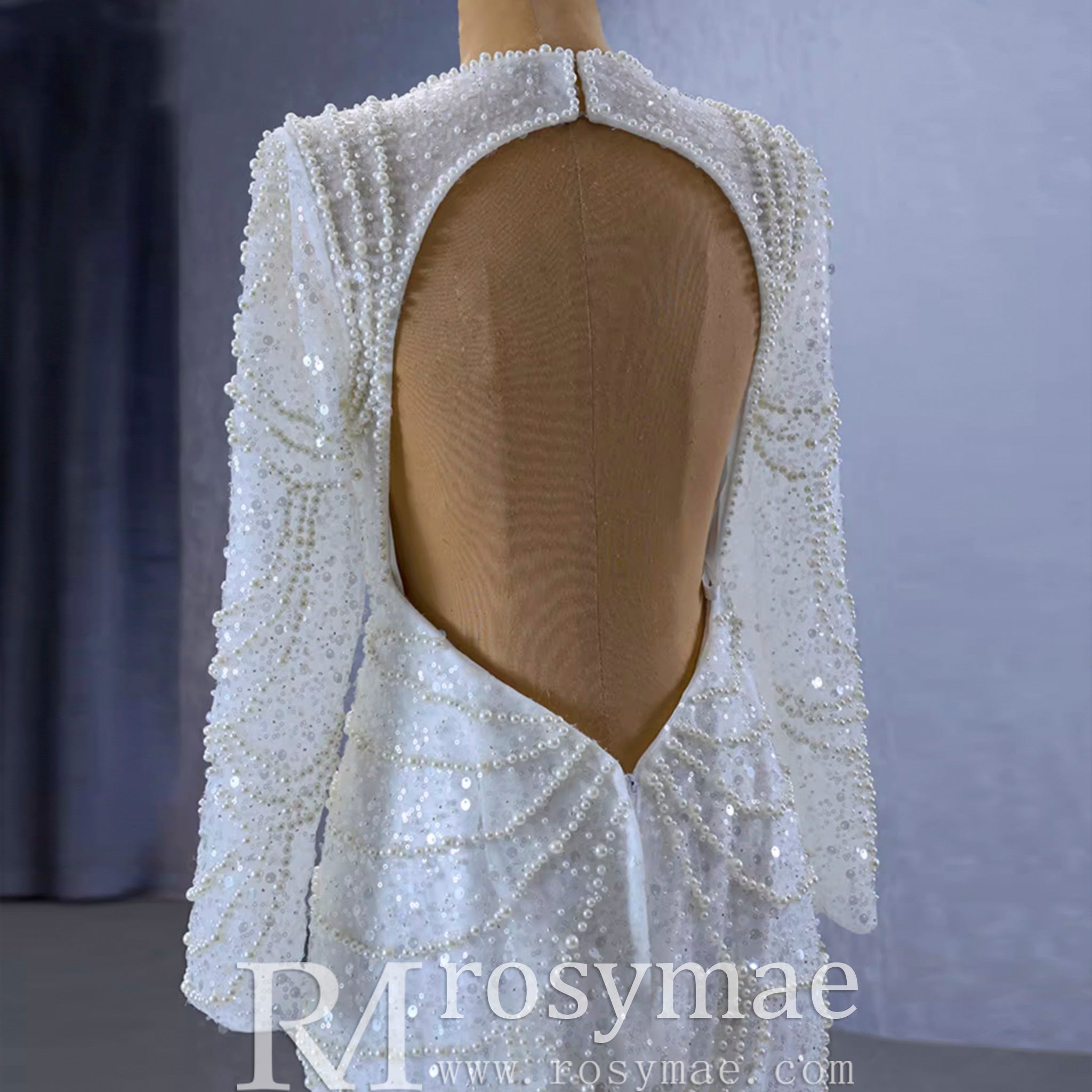 Stylish Queen-ann Neck Wedding Dress For Bride with Long Sleeve - Rosymae