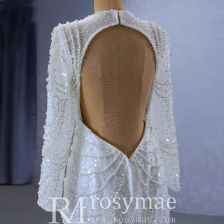 Stylish Queen-ann Neck Wedding Dress For Bride with Long Sleeve - Rosymae