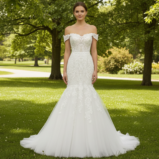 Off the Shoulder Trumpet Wedding Dresses Corset Back