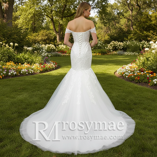 Off the Shoulder Trumpet Wedding Dresses Corset Back