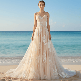 Sweetheart A Line Bridal Wedding Dress with Floral Lace Appliqués - Rosymae