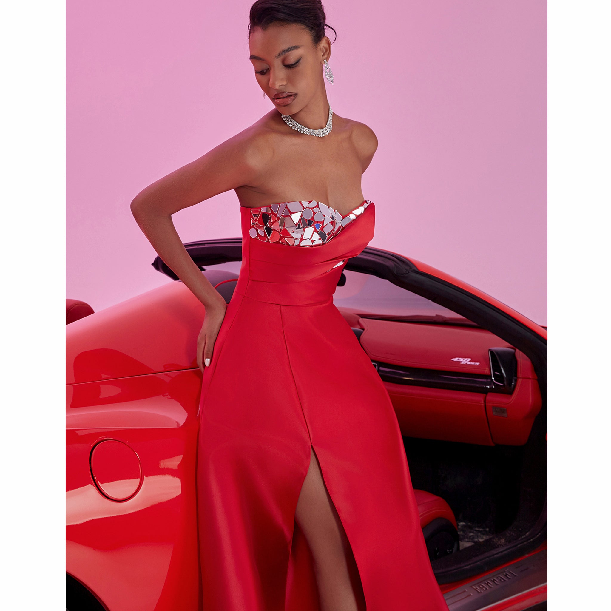 Stunning A-line Strapless Sweetheart Long Prom Dress with Leg Slit Rosymae Stunning A-line Strapless Sweetheart Long Prom Dress with Leg Slit Rosymae