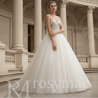 Sweetheart BallGown Beach Wedding Dress with Spaghetti Straps - Rosymae