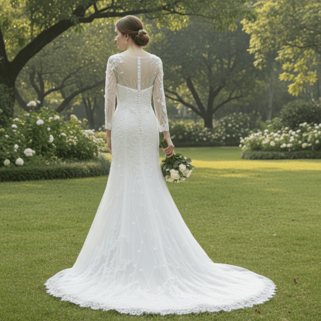 Sweetheart Covered Tulle Long Sleeve Mermaid & Trumpet Wedding Dress - Rosymae