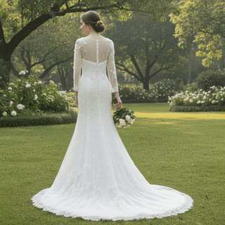 Sweetheart Covered Tulle Long Sleeve Mermaid & Trumpet Wedding Dress - Rosymae