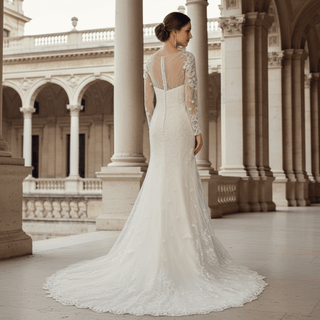 Sweetheart Covered Tulle Long Sleeve Mermaid & Trumpet Wedding Dress - Rosymae