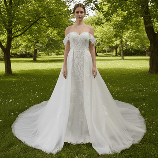 Sweetheart Lace Mermaid Wedding Gown with Detachable Tulle Overskirt - Rosymae