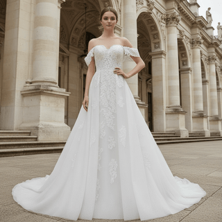 Sweetheart Lace Mermaid Wedding Gown with Detachable Tulle Overskirt - Rosymae