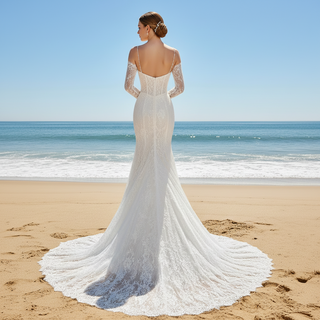 Lace Wedding Dress with Sheer Bodice and Spaghetti Strap