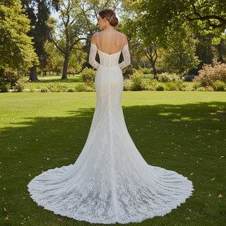 Lace Wedding Dress with Sheer Bodice and Spaghetti Strap