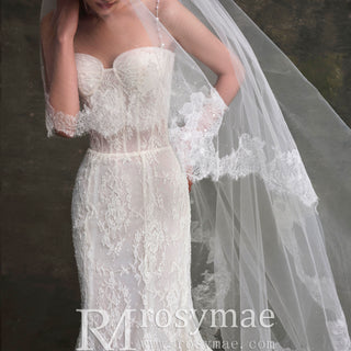 Sexy Lace Wedding Dress with Sheer Bodice and Spaghetti Strap