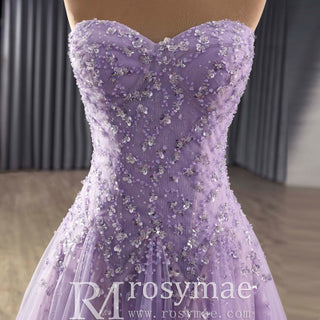 Strapless Long Lilac Formal Dress A-line Prom Gowns with Sweetheart