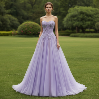 Strapless Long Lilac Formal Dress A-line Prom Gowns with Sweetheart