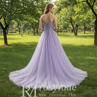 Strapless Long Lilac Formal Dress A-line Prom Gowns with Sweetheart