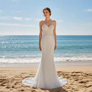 Elegant Strapless Sweetheart Beads Peals Mermaid Wedding Dresses