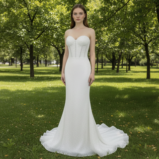 Elegant Strapless Sweetheart Beads Peals Mermaid Wedding Dresses