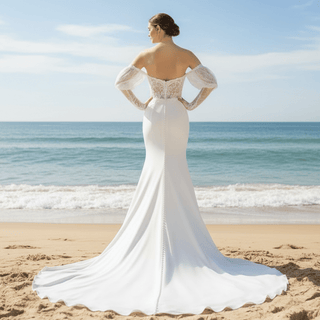 Sweetheart Mermaid Satin Wedding Dress with Lantern Sleeve - Rosymae