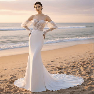 Sweetheart Mermaid Satin Wedding Dress with Lantern Sleeve - Rosymae