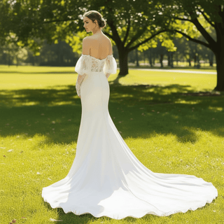 Sweetheart Mermaid Satin Wedding Dress with Lantern Sleeve - Rosymae