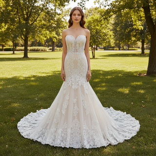 Luxury Sweetheart Neck Lace Trumpet Sparkly Wedding Dresses