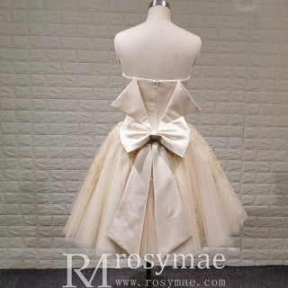 Sweetheart Midi Knee Length Ball Gown Wedding Dress with Bowknot - Rosymae