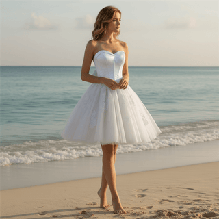 Sweetheart Midi Knee Length Ball Gown Wedding Dress with Bowknot - Rosymae