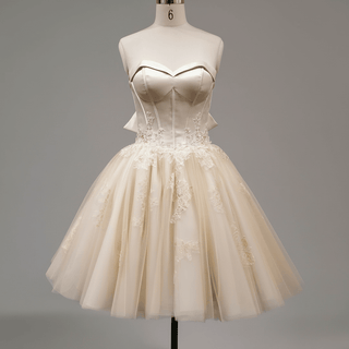 Sweetheart Midi Knee Length Ball Gown Wedding Dress with Bowknot - Rosymae