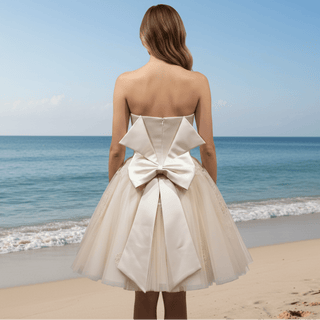 Sweetheart Midi Knee Length Ball Gown Wedding Dress with Bowknot - Rosymae