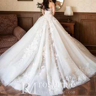 Strapless Sweetheart Ball Gown Wedding Dress with Sheer Bodice