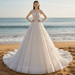 Sweetheart Neck Ball Gown Wedding Dress with Spaghetti Straps - Rosymae