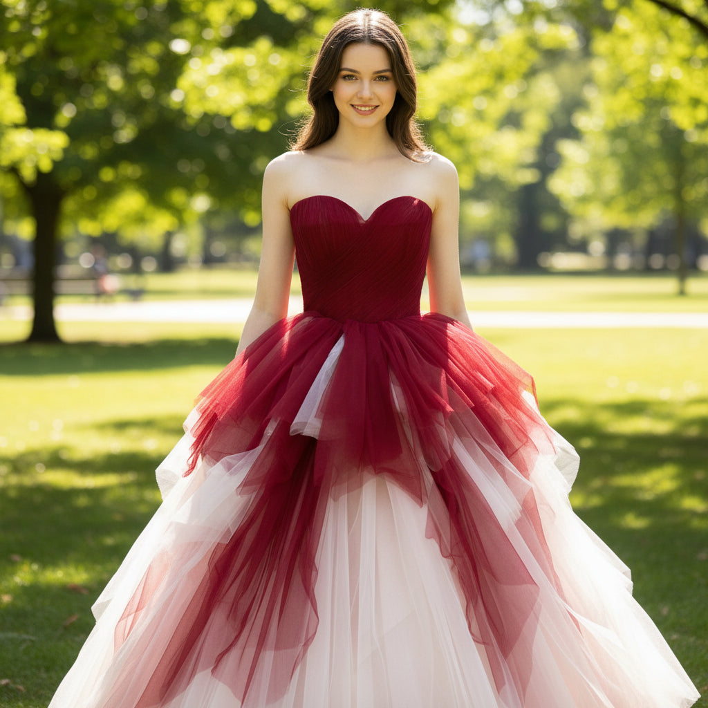 Strapless Ball Gown Red and White Wedding Dress with Sweetheart Other Color / 22W Strapless Ball Gown Red and White Wedding Dress with Sweetheart Other Color / 22W