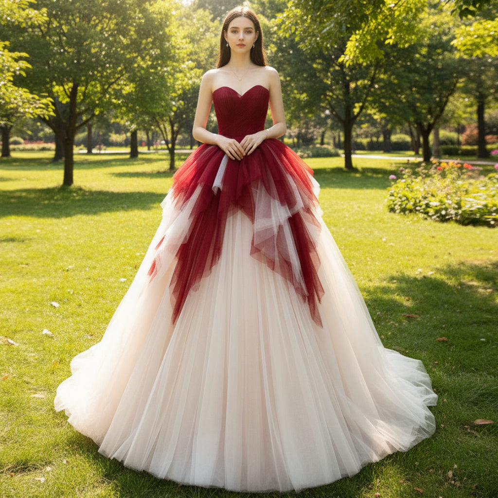 Strapless Ball Gown Red and White Wedding Dress with Sweetheart Other Color / 22W Strapless Ball Gown Red and White Wedding Dress with Sweetheart Other Color / 22W
