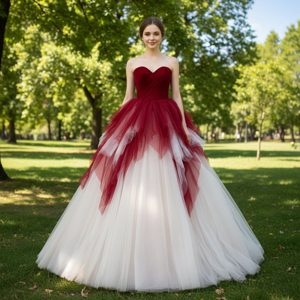 Strapless Ball Gown Red and White Wedding Dress with Sweetheart Rosymae Strapless Ball Gown Red and White Wedding Dress with Sweetheart Rosymae