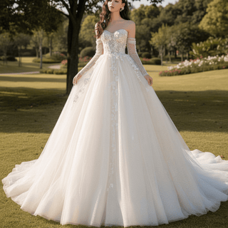 Sweetheart Neck Outdoor Wedding Dress with Floral Lace - Rosymae