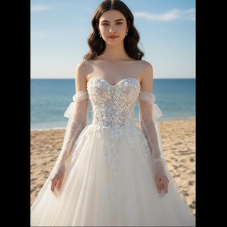 Sweetheart Neck Outdoor Wedding Dress with Floral Lace - Rosymae