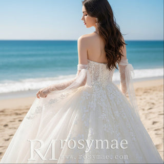Sweetheart Neck Outdoor Wedding Dress with Floral Lace - Rosymae