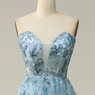 Sweetheart Neck Mid Calf Beach Cocktail with Sheer Bodice