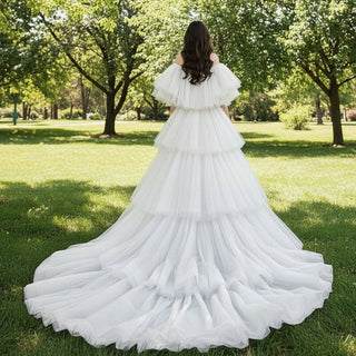 Sweetheart Neck Sparkly Mermaid Bridal Wedding Dresses with Cape - Rosymae
