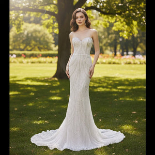 Sweetheart Neck Sparkly Mermaid Bridal Wedding Dresses with Cape - Rosymae