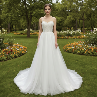 Romantic Glitter Tulle A Line Wedding Dress with Sweetheart Neckline