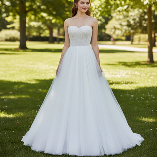 Romantic Glitter Tulle A Line Wedding Dress with Sweetheart Neckline