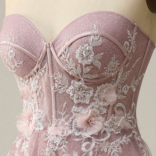 Classic Strapless Sweetheart Prom Dress with 3D Flowers