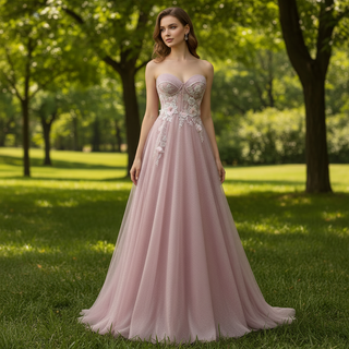 Classic Strapless Sweetheart Prom Dress with 3D Flowers