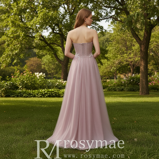 Classic Strapless Sweetheart Prom Dress with 3D Flowers